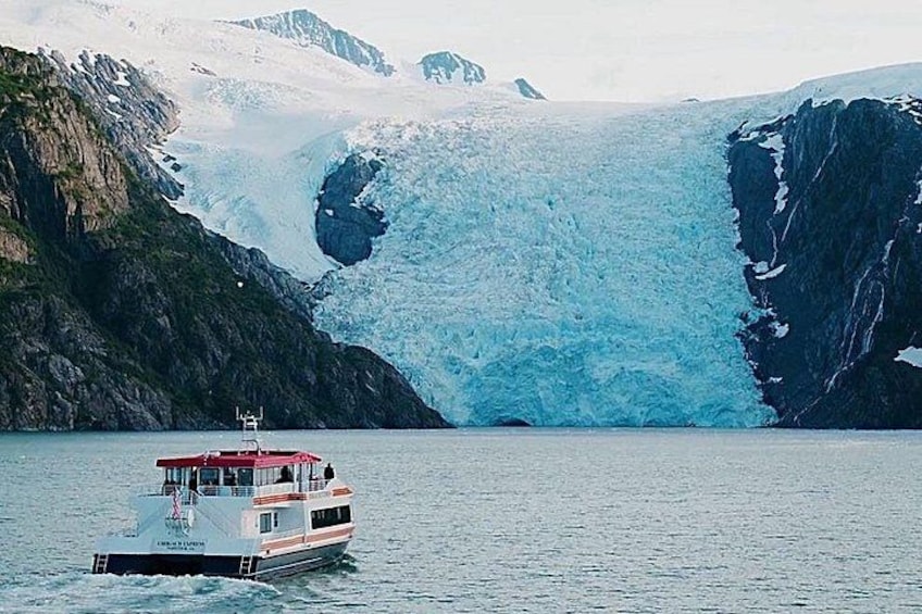 The M/V Chugach Express approaches Beloit Glacier in Blackstone Bay on the Glacier Quest Cruise. 1