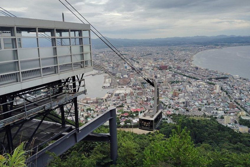 A cable car system, a coastal cityscape, and a bridge. 4