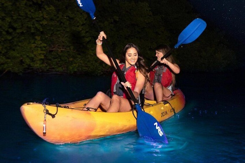 We have clear bottom kayaks to better observe the bioluminescence. 4