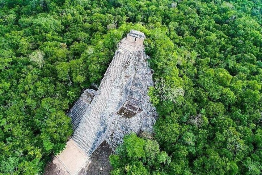 An ancient pyramid surrounded by dense forest. 2