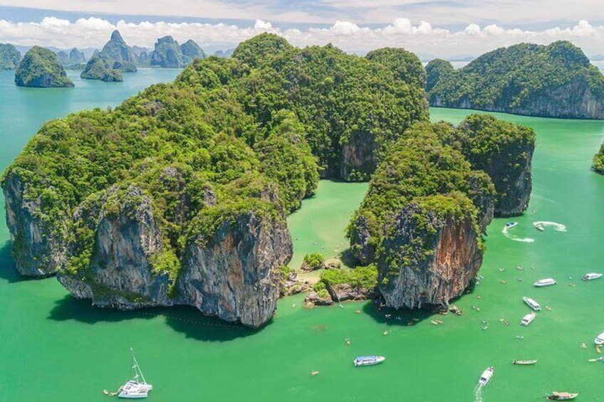 A cluster of limestone islands surrounded by turquoise waters. 5