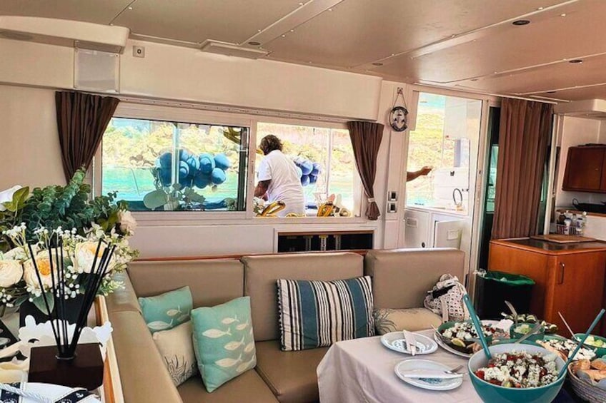 Kos: Catamaran Small Group Full-Day trip with Meal, Drinks, Swim 1
