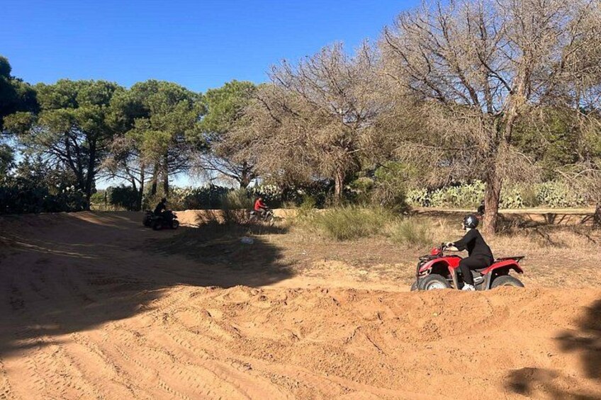 A dirt road with two riders on motorcycles. 2