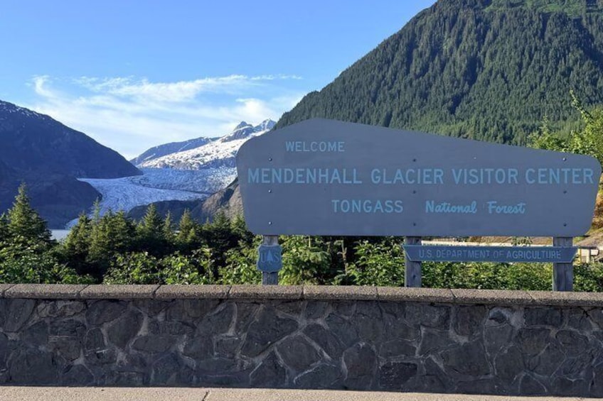 A welcome sign at the Mendenhall Glacier Visitor Center in Tongass National Forest. 3