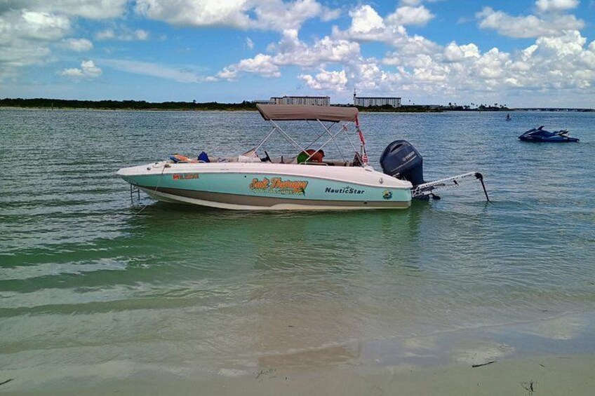 Private Clearwater boat tours with Captain Clearwater on Salt Therapy. USCG Master Captain, small groups, dolphins, sandbars, islands, and smooth sunset rides. Boat Like a Local. 3