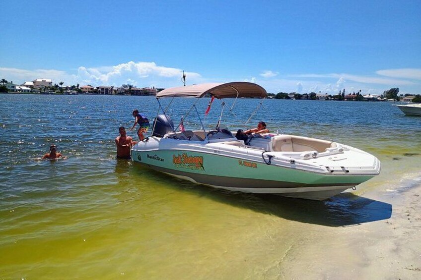 Private Clearwater boat tours with Captain Clearwater on Salt Therapy. USCG Master Captain, small groups, dolphins, sandbars, islands, and smooth sunset rides. Boat Like a Local. 2