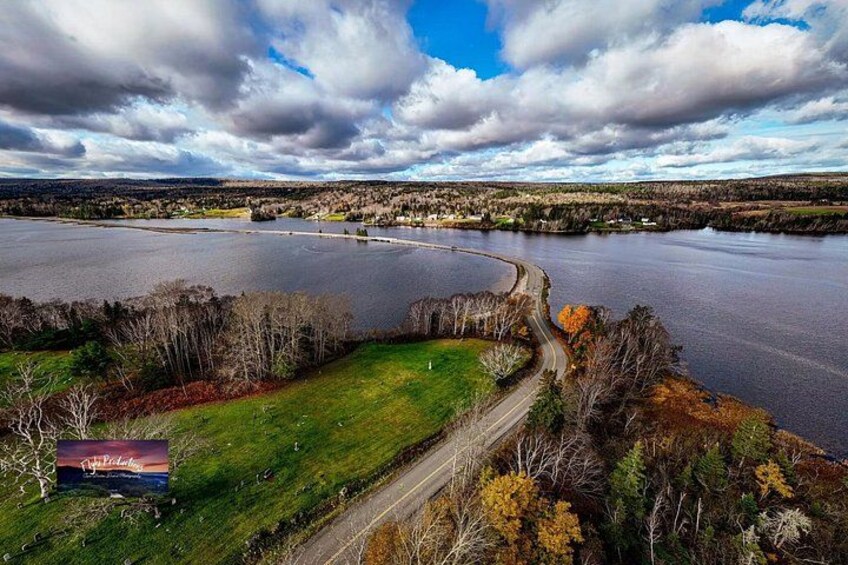 A river, a bridge, and a road. 3