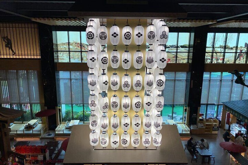 A display of traditional lanterns in a modern interior setting. 4
