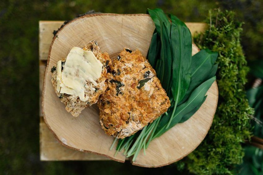 Foraged wild garlic made into soda bread 2