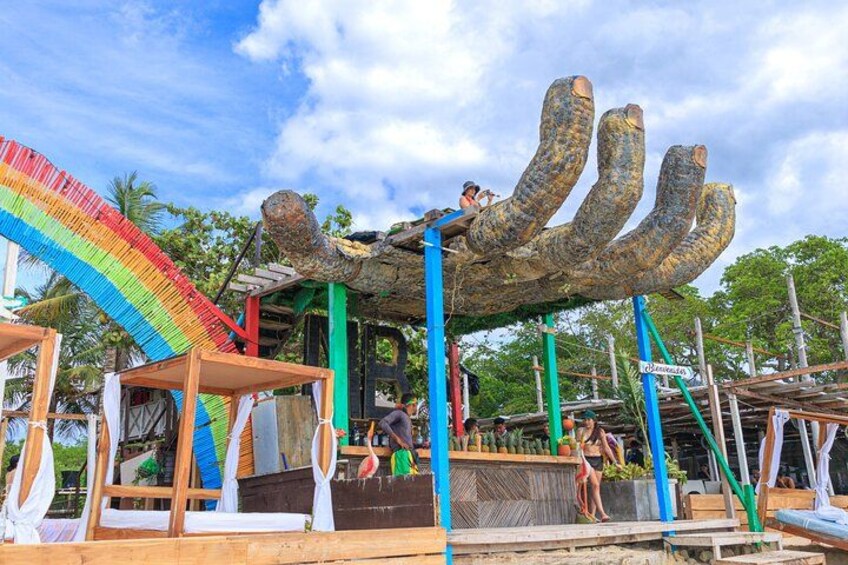 Une aire de jeux dotée d’une grande structure d’escalade et d’un toboggan aux couleurs de l’arc-en-ciel. 5