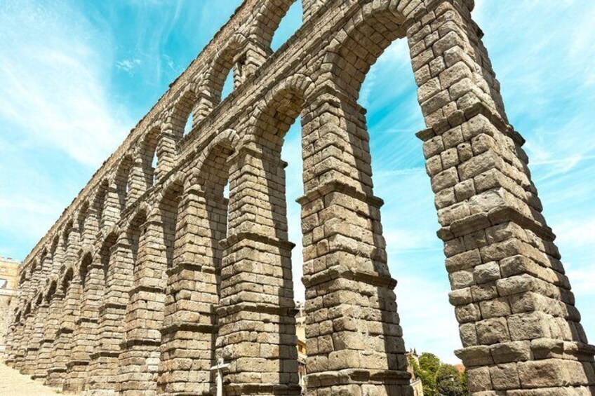 Ancient stone arches of a historical aqueduct. 1