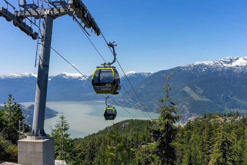 A cable car system with a mountain view in the background. 1