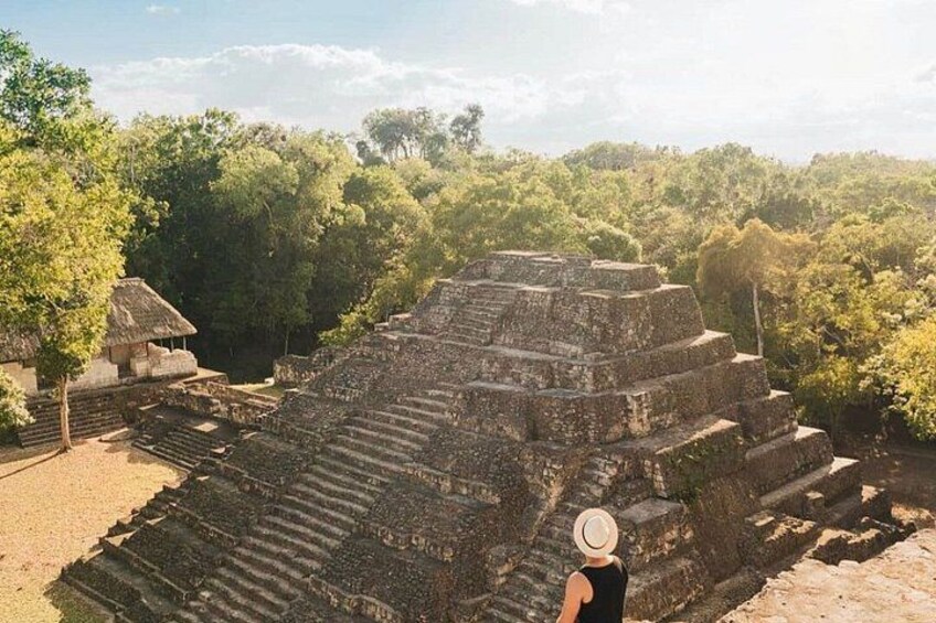 A pyramid-like structure surrounded by trees. 2