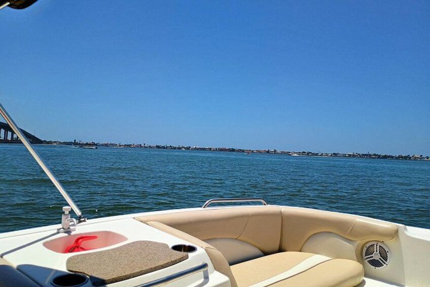Private Clearwater boat tours with Captain Clearwater on Salt Therapy. USCG Master Captain, small groups, dolphins, sandbars, islands, and smooth sunset rides. Boat Like a Local. 2