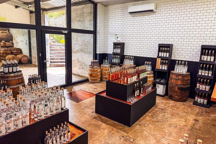 A liquor store with shelves of bottles and barrels. 3