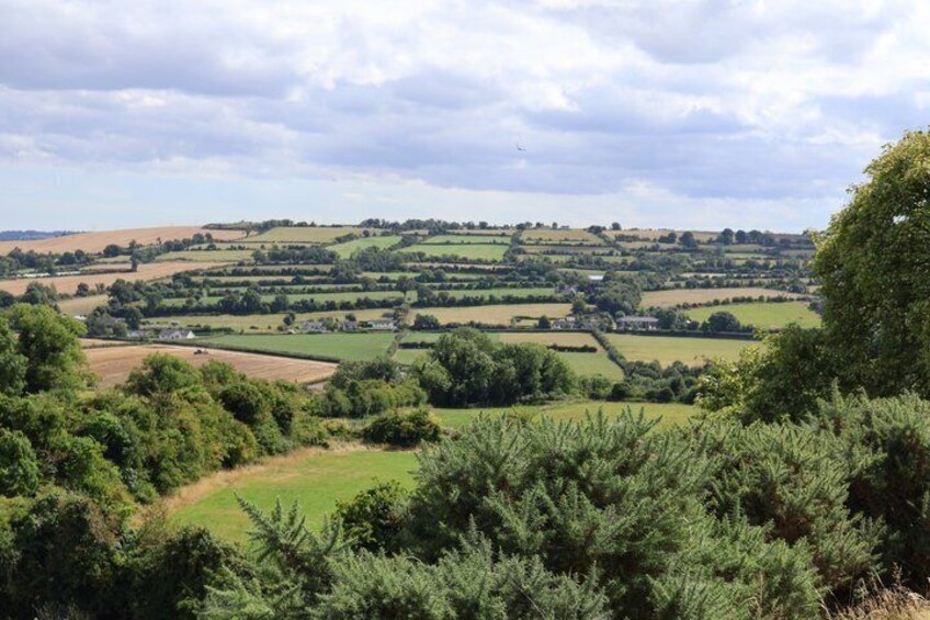 Rolling hills, green fields, and dense trees. 3