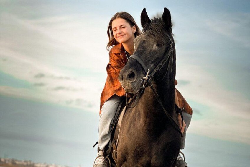 A person riding a horse. 3
