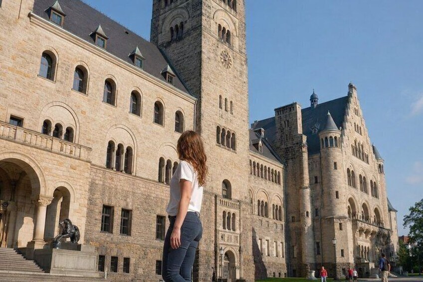 A historic building with arched windows and a tall tower. 5