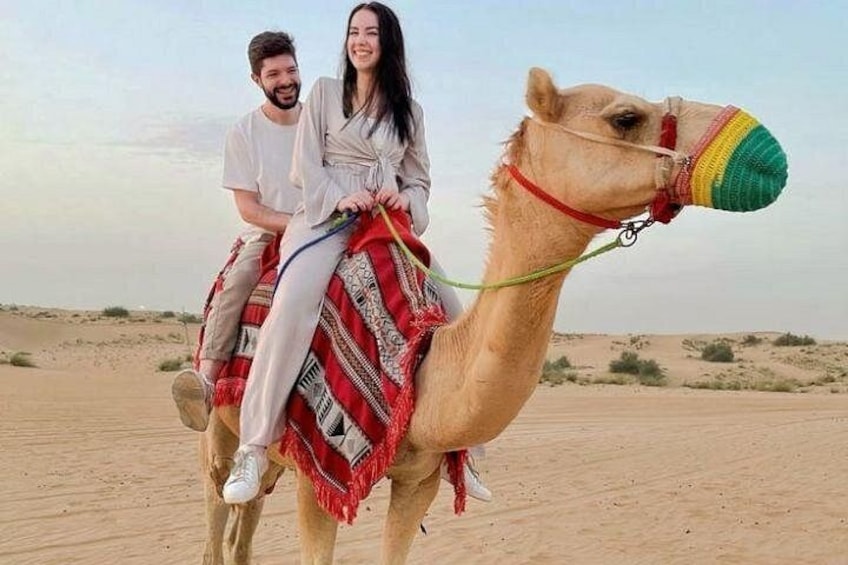 Un chameau recouvert d’une couverture colorée, avec une personne assise dessus. 4