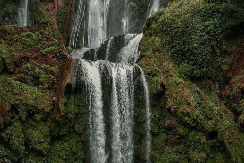 Ein mehrstufiger Wasserfall, umgeben von üppiger Vegetation. 5