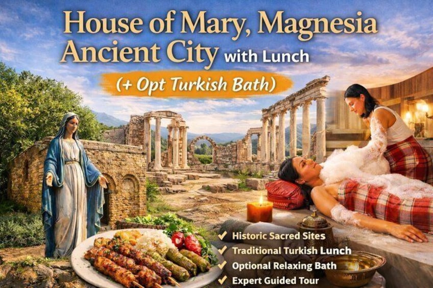A historical site with ruins, a traditional Turkish lunch, and an optional relaxing bath. 1
