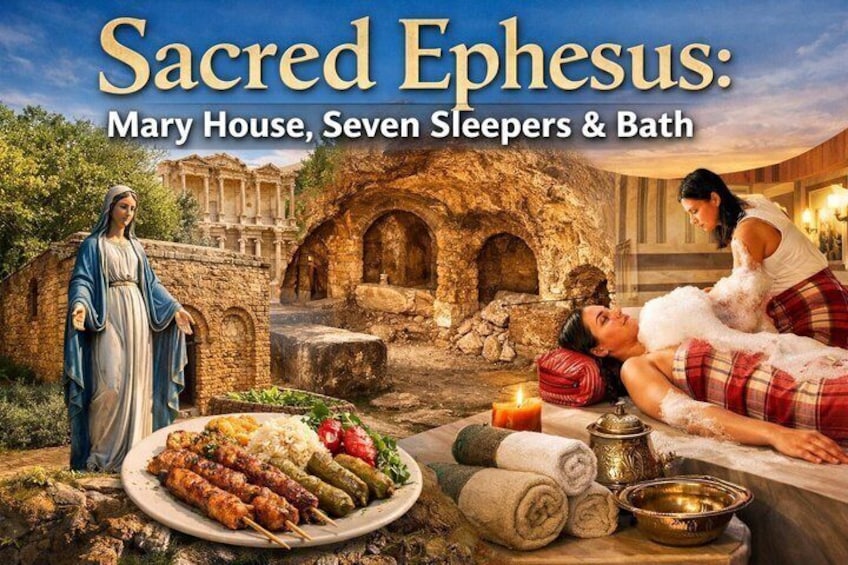 A historical site with ruins, a woman in traditional attire, and a man reclining. 2
