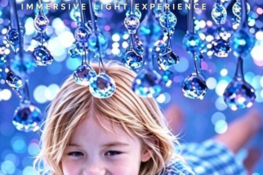 A person with blonde hair, surrounded by hanging crystal-like ornaments. 2