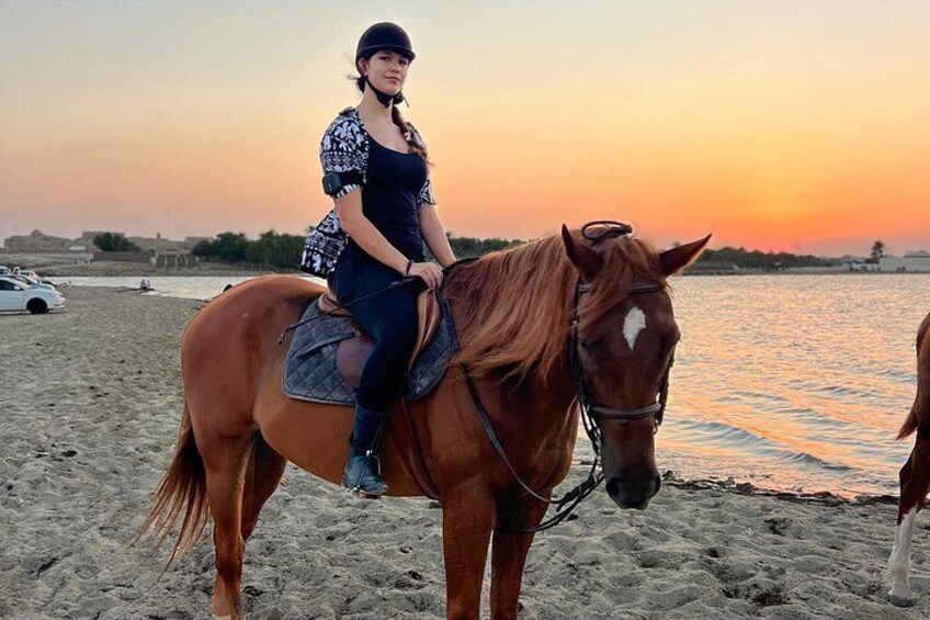 A person riding a horse on a beach at sunset. 3