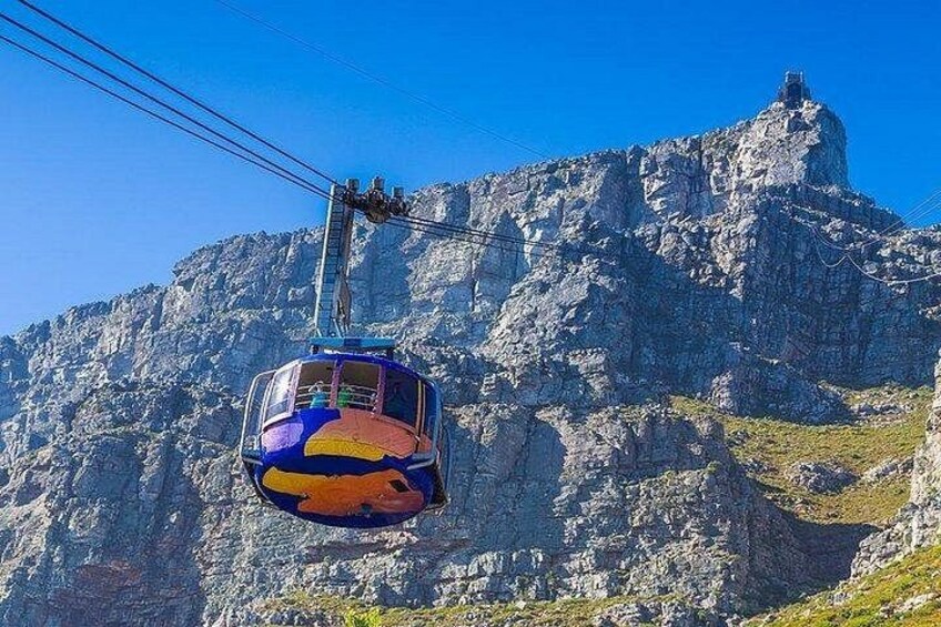 Eine Seilbahn fährt einen Berg hinauf. 1
