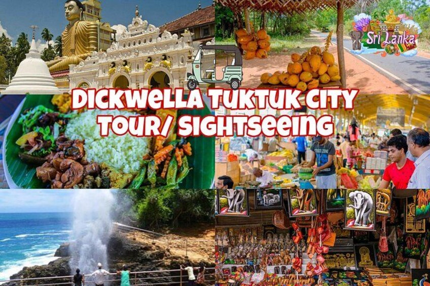 A cityscape with a prominent golden statue, a bustling market, and a coastal area with a waterfall. 1