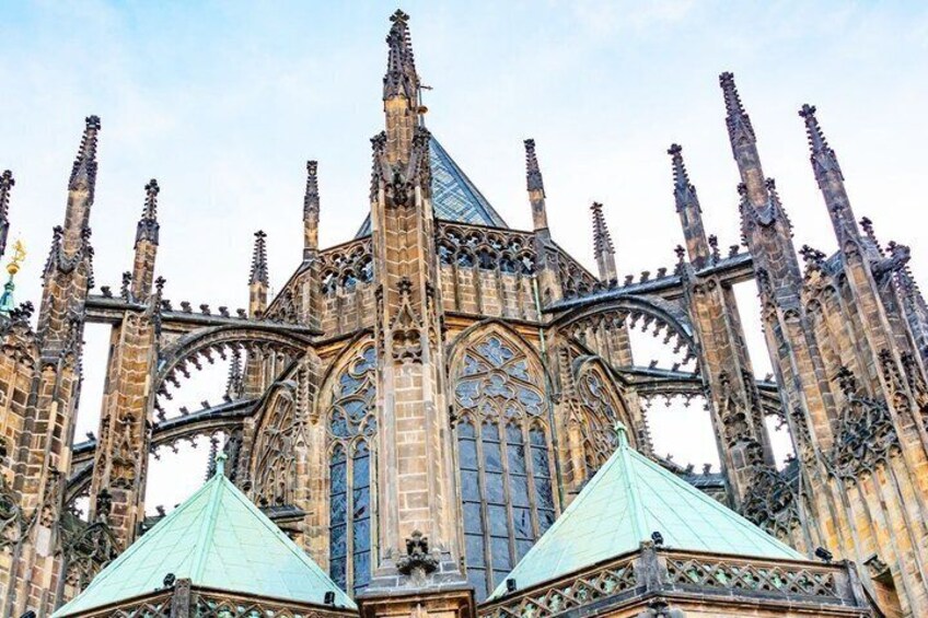 A Gothic cathedral with pointed arches and intricate stonework. 2