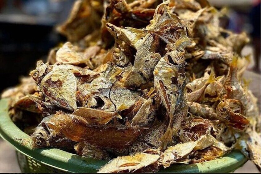 A bowl of dried fish. 3
