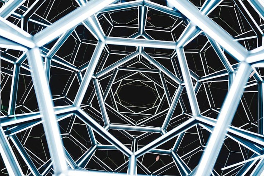 A geometric pattern of interconnected lines and shapes. 2