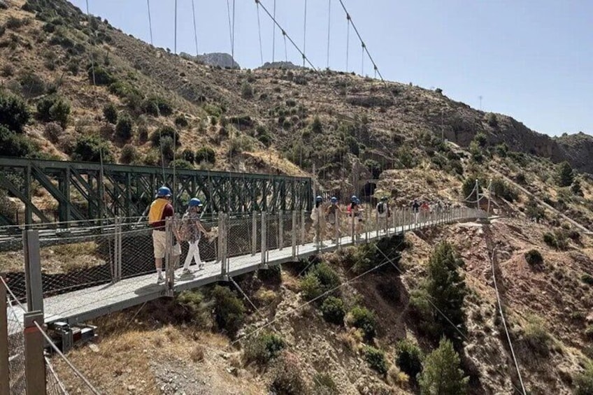 Un puente colgante con excursionistas. 5