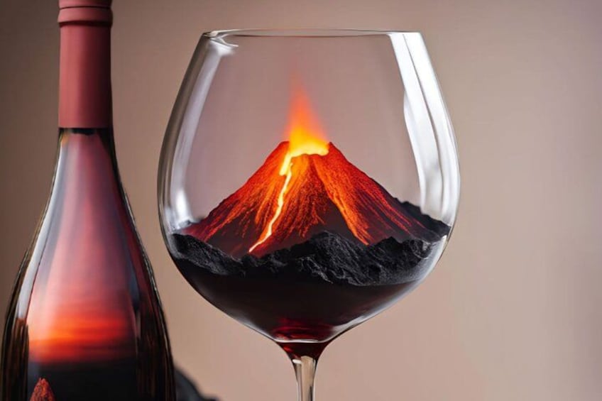 Un verre contenant un volcan à l’intérieur, et une bouteille à côté. 2