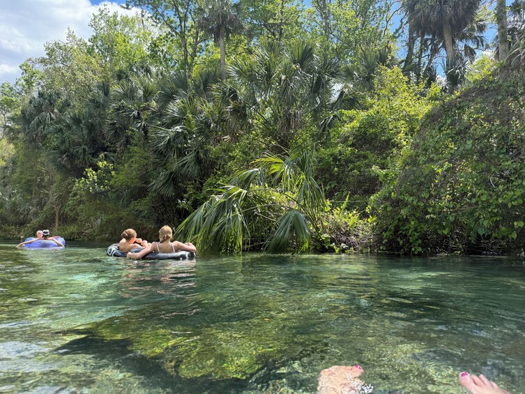 People floating on a river surrounded by dense tropical vegetation. 5