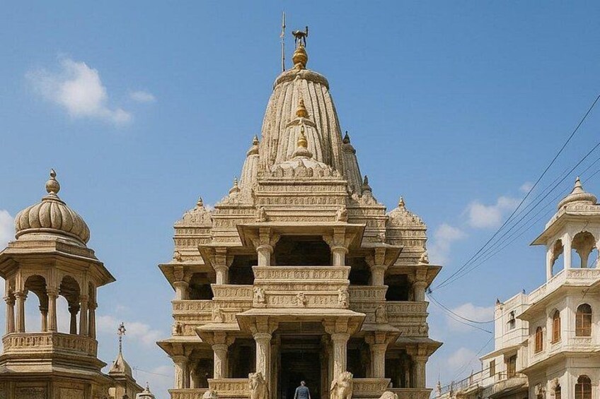 Un tempio con una grande cupola centrale, elaborate decorazioni e più piccole cupole su entrambi i lati. 1