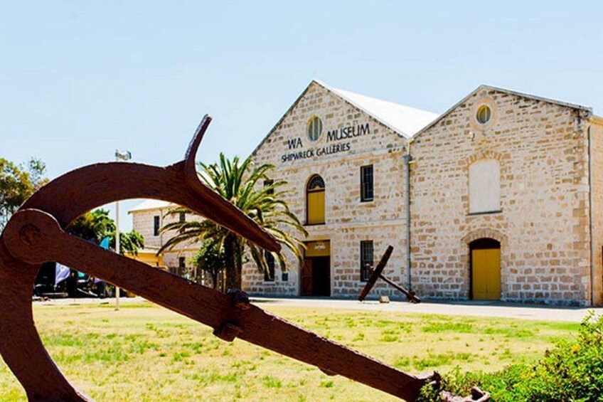 A museum building with a sign reading 'WA Museum Shipwreck Galleries.' 5