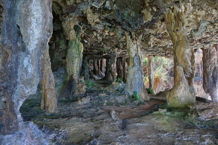 A cave with stalactites and stalagmites. 2
