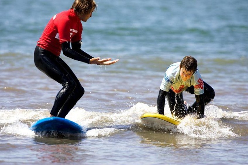 Two people surfing on a wave. 5