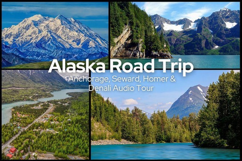 A collage of Alaska's scenic landscapes, including mountains, forests, and lakes. 1