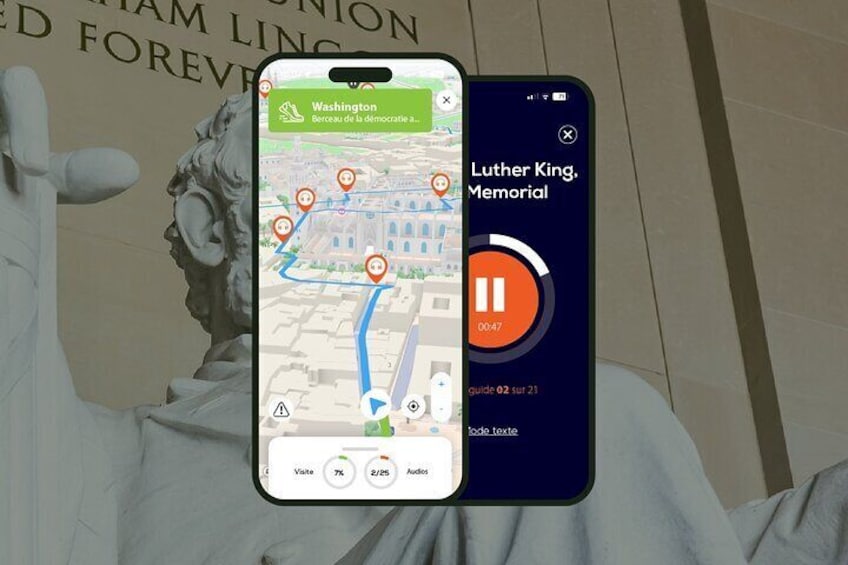 A smartphone displaying a map with a location marker for Luther King, Memorial in Washington. 1