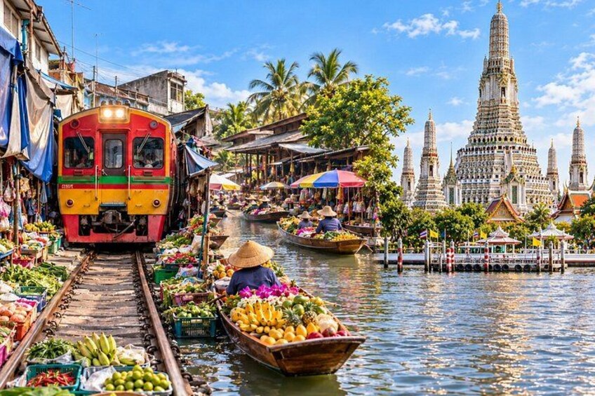 Railway Market, Floating Market & Bangkok Temples 1