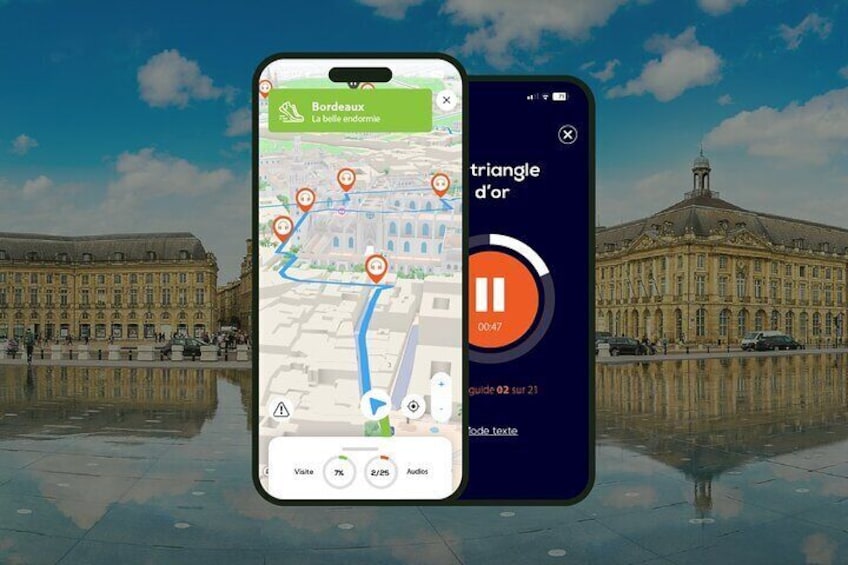 A smartphone displaying a map with a location marker and a music player interface. 1