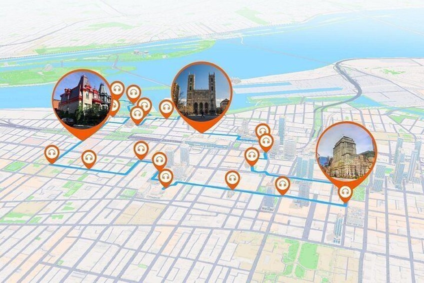 A map with highlighted locations and landmarks, including a castle and a church. 4