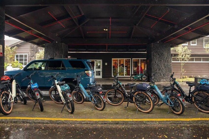 E-Bikes in front of Volcano House 2