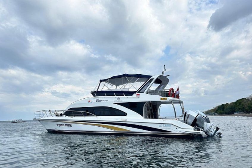 A white yacht named 'WILSON'S PRIDE' with a covered upper deck, sailing on calm waters. 4