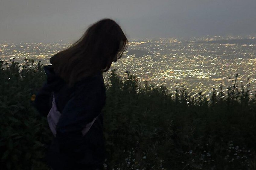 Une personne se tient dans un champ, avec une vue sur la ville en arrière-plan. 5