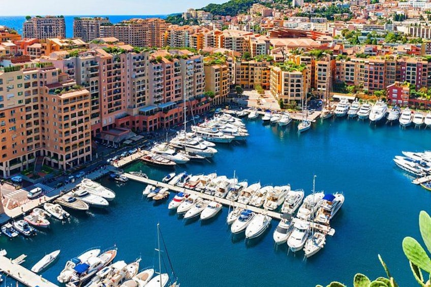 Un puerto deportivo con numerosos barcos amarrados, rodeado de edificios altos. 3