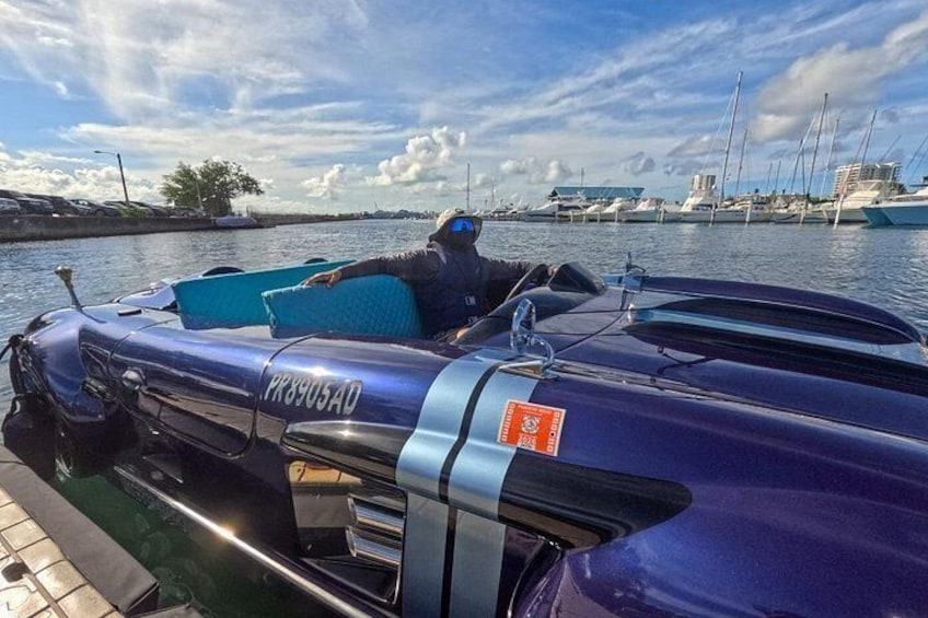 San Juan Watersports Car Rental Blue Mercedes Classic 3